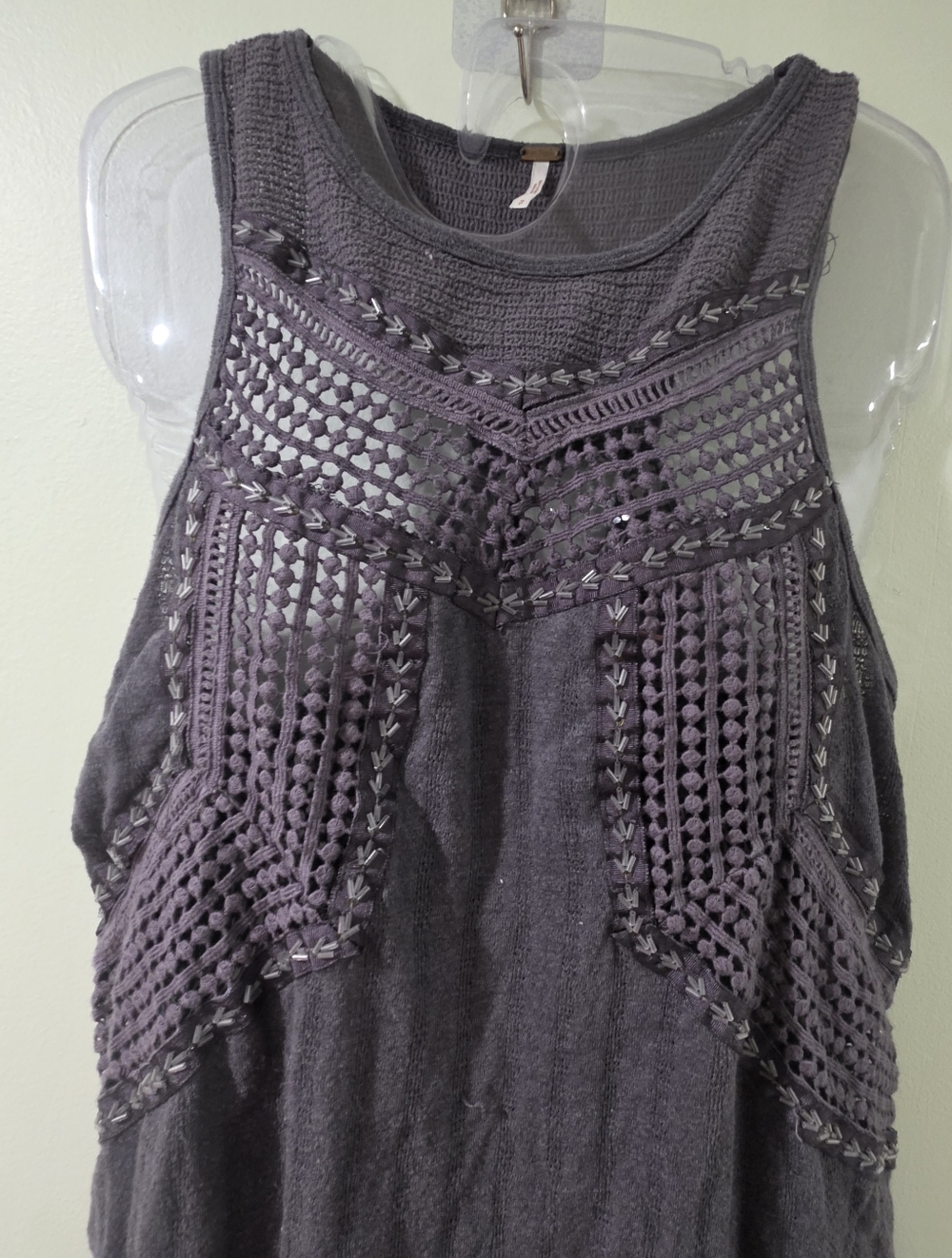 FREE PEOPLE Cut Out Beaded Tank Top Sm. - Picture 5 of 9